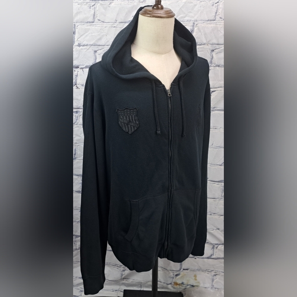 Polo Ralph Lauren Full Zip Sweater All Black Big Pony Flag Hoodie 2XL XXL 3XL - Picture 10 of 16